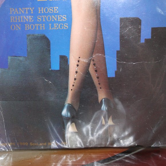 Panty Hose 1980's vintage black Rhinestone Sox Land up to 250 pounds sexy retro - Picture 5 of 6